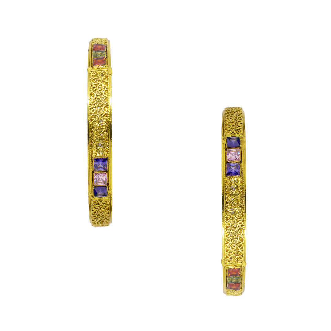Abhinn Golden Multi Colour Floral Design Bangle Set For Women 