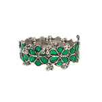 Load image into Gallery viewer, Abhinn Silver Oxidised Green Floral Design Adjustable Bangle For Girls
