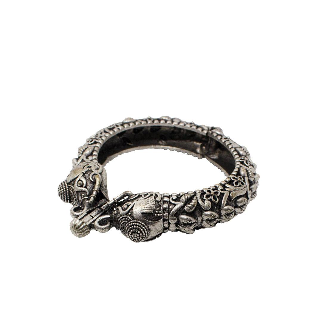 Abhinn Silver Replica Elephant And Floral Design Premium Bangle For Women