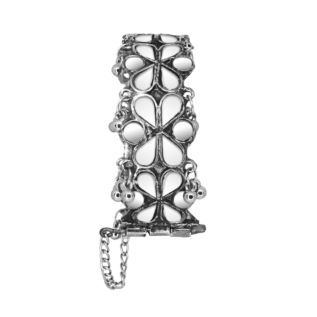 Abhinn Silver Oxidised White Floral Design Adjustable Bangle For Girls