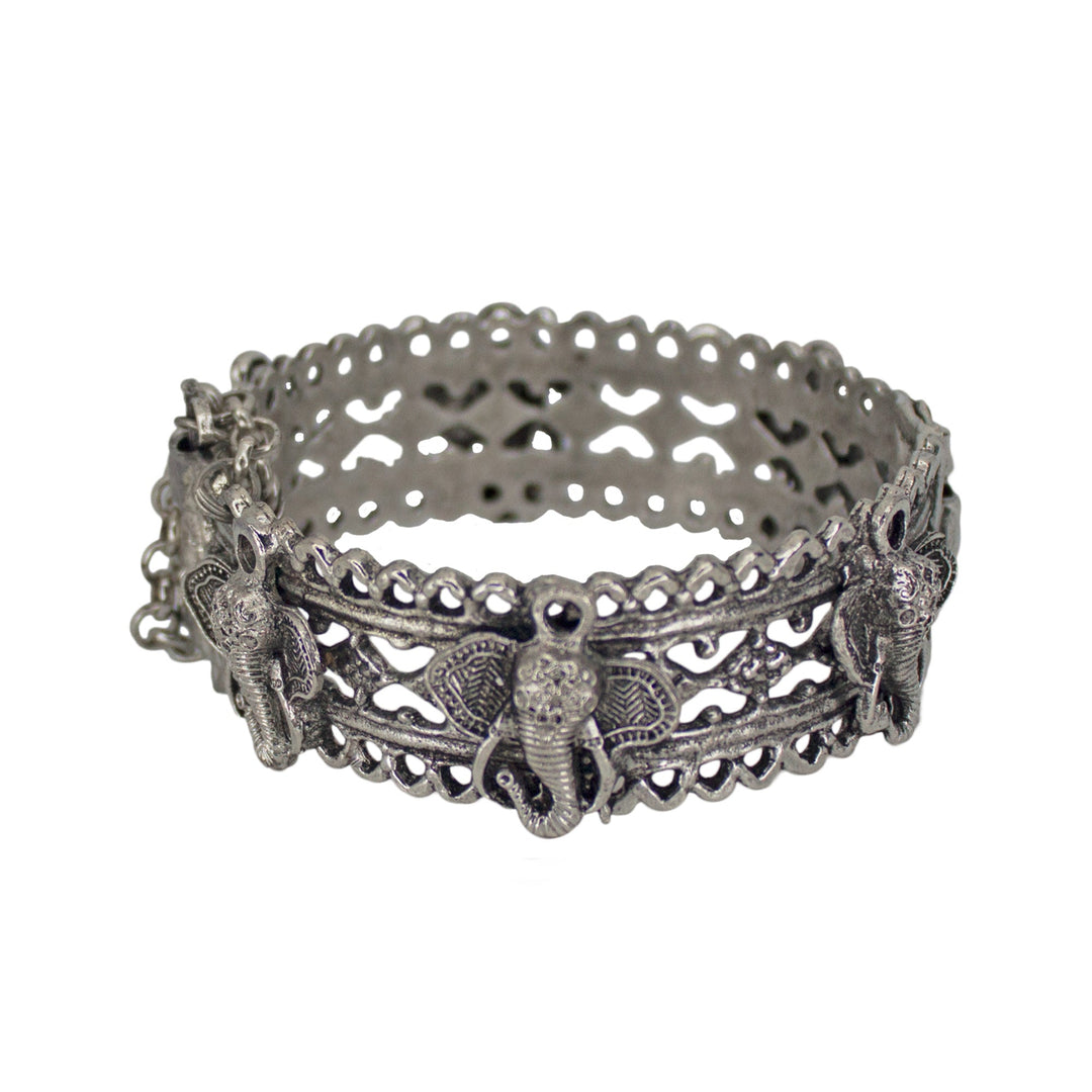 Abhinn Oxidised Silver Designer Ganesha Design Free Size Bangle For Women