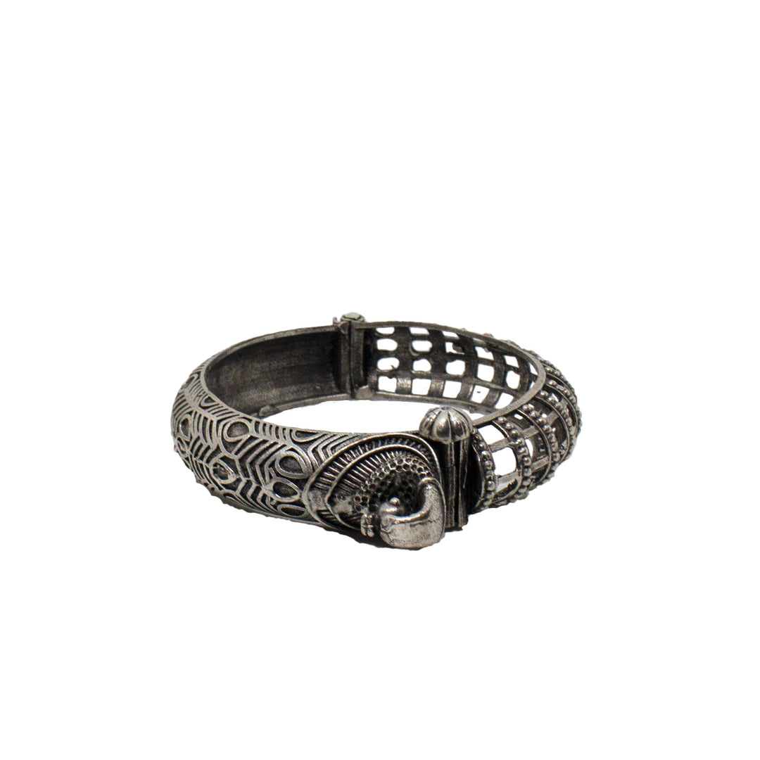 Abhinn Silver Replica Bracelet Engraved With Peacock Design For Women