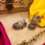 Load image into Gallery viewer, Abhinn Silver Replica Peacock Green Stud with Jhumki Earring For Women   
