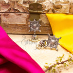 Load image into Gallery viewer, Abhinn Silver Replica Square Shape Studs With Small Jhumki Earrings For Women
