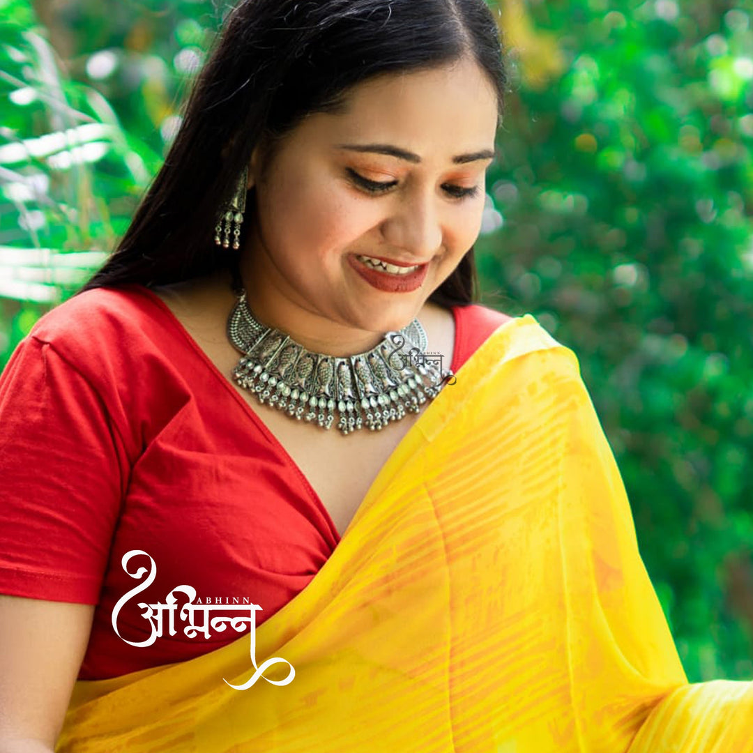 Silver Oxidised Ethnic Fish Design With White CZ Stones Necklace Set