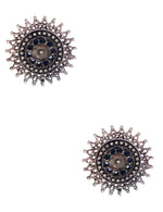 Load image into Gallery viewer, Abhinn Designer Silver Oxidised Sun Shape Black Big Studs For Women
