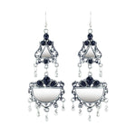 Load image into Gallery viewer, Abhinn Afghani Silver Oxidised Mirror With Black Stones Dangler Earrings for Women

