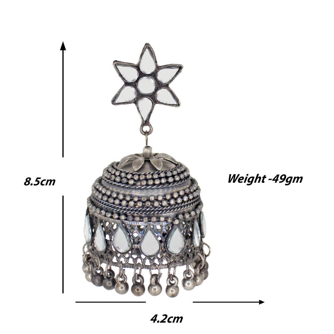 Abhinn Silver Oxidised Floral Design Mirror Jhumka Earrings For Women