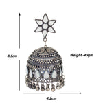Load image into Gallery viewer, Abhinn Silver Oxidised Floral Design Mirror Jhumka Earrings For Women
