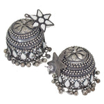 Load image into Gallery viewer, Abhinn Silver Oxidised Floral Design Mirror Jhumka Earrings For Women
