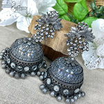 Load image into Gallery viewer, Abhinn Black Polished Grapes Design Stud With Mirror Floral Jhumka Earrings For Women
