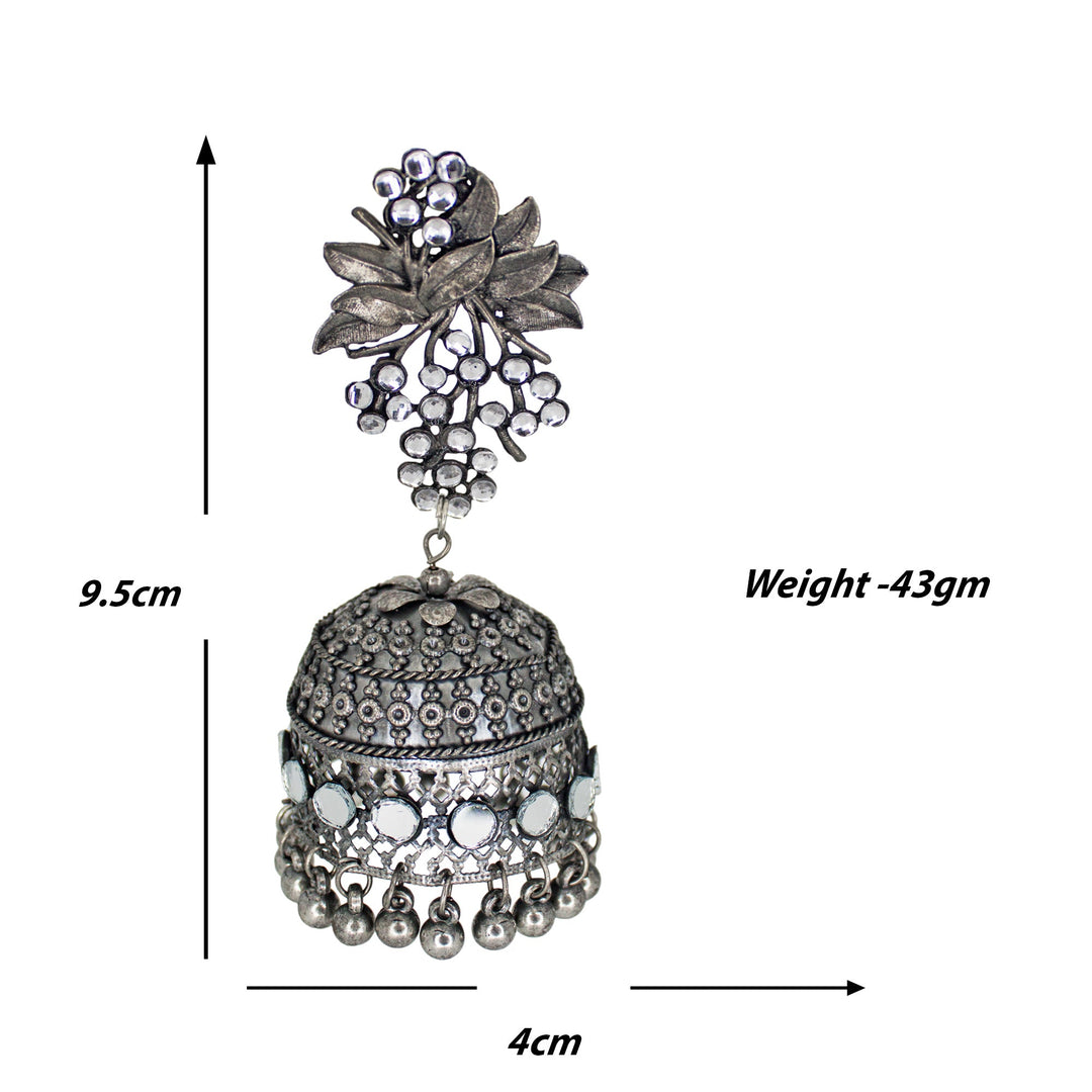 Abhinn Black Polished Grapes Design Stud With Mirror Floral Jhumka Earrings For Women