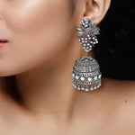 Load image into Gallery viewer, Abhinn Black Polished Grapes Design Stud With Mirror Floral Jhumka Earrings For Women
