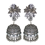 Load image into Gallery viewer, Abhinn Black Polished Grapes Design Stud With Mirror Floral Jhumka Earrings For Women
