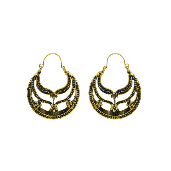 Abhinn Golden Oxidised Temple Design Hoop Earrings For Women