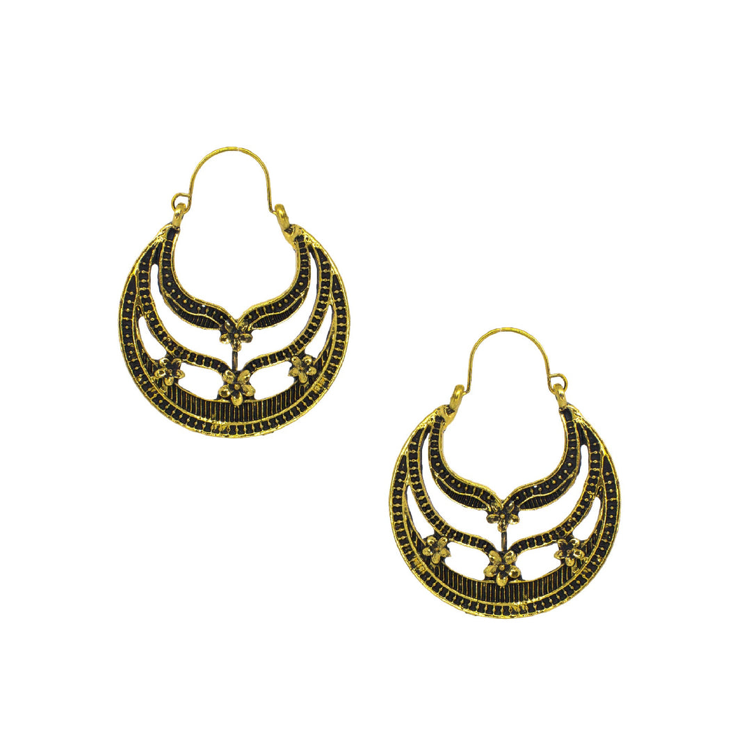 Abhinn Golden Oxidised Temple Design Hoop Earrings For Women