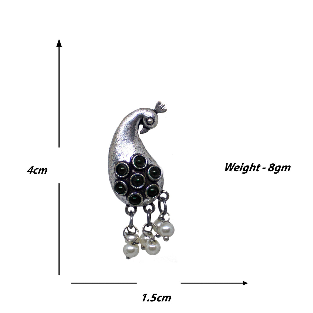 Abhinn Unique Silver Replica Peacock Design With Black CZ Stones Stud Earrings For Women 