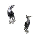 Load image into Gallery viewer, Abhinn Unique Silver Replica Peacock Design With Black CZ Stones Stud Earrings For Women 
