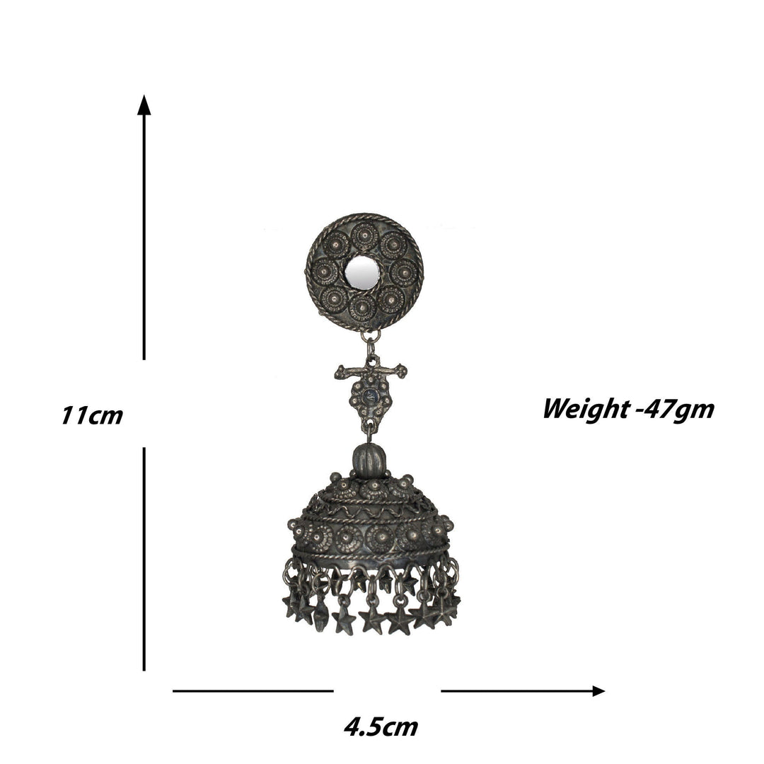 Abhinn Silver Oxidised Temple Design Long Jhumka Earrings For Women 