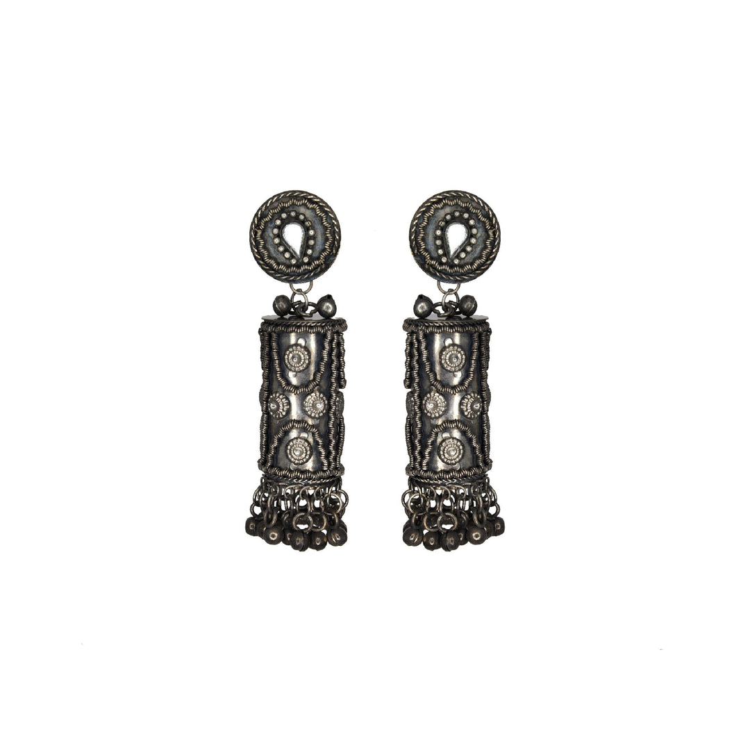 Abhinn Black Oxidised Cylindrical Shape Jhumka Earrings For Women