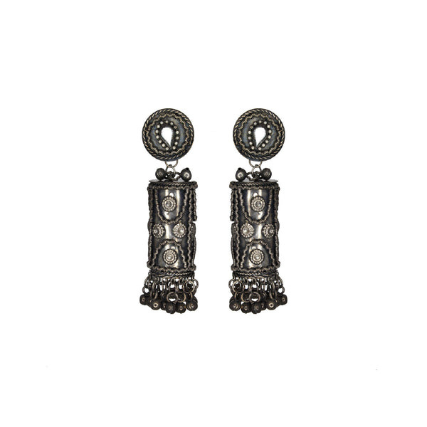 Abhinn Black Oxidised Cylindrical Shape Jhumka Earrings For Women