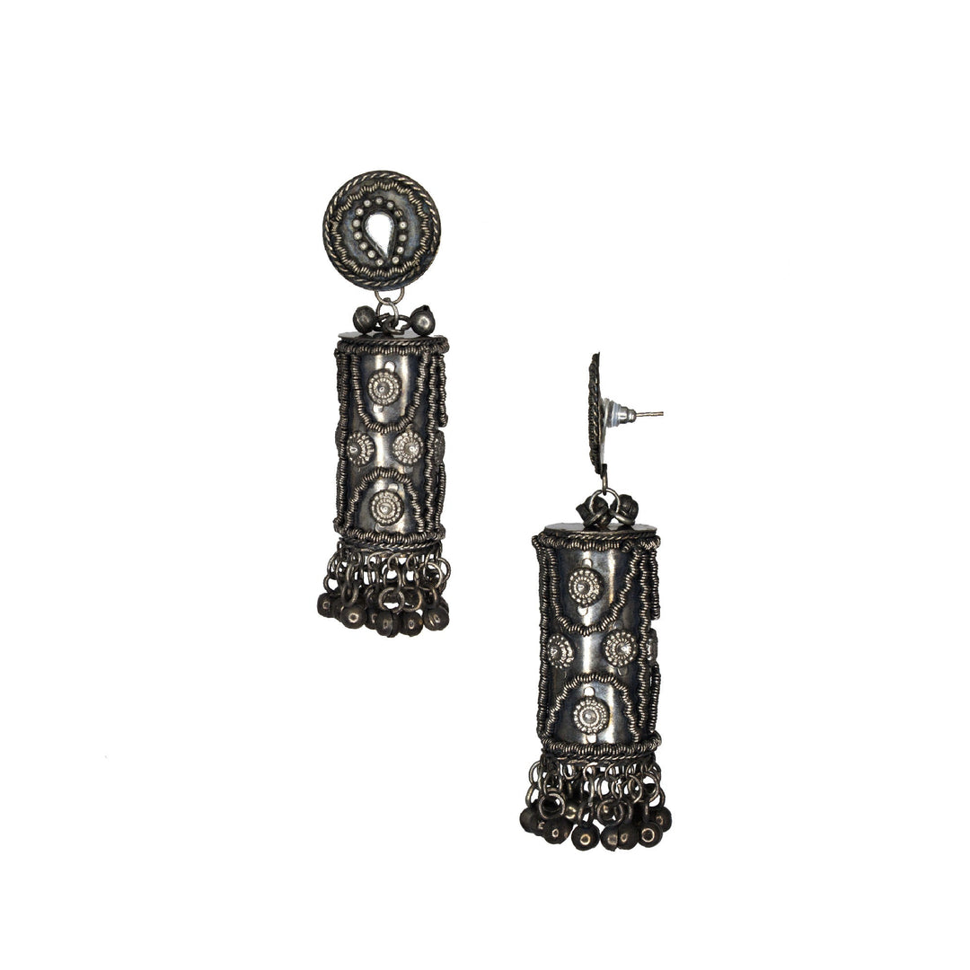 Abhinn Black Oxidised Cylindrical Shape Jhumka Earrings For Women