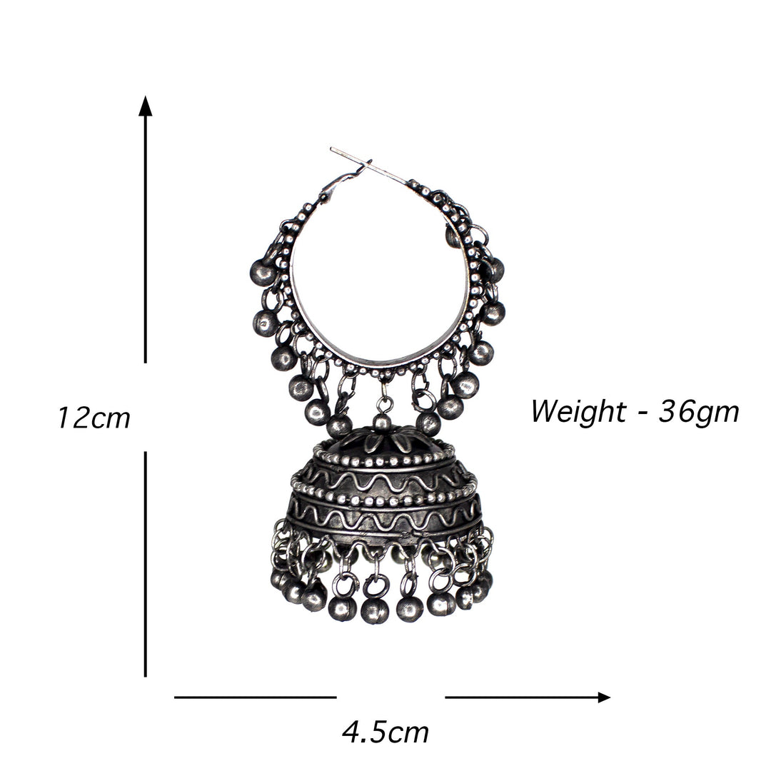 Abhinn Black Polish Silver Oxidised Bali with Jhumki Earrings For Women