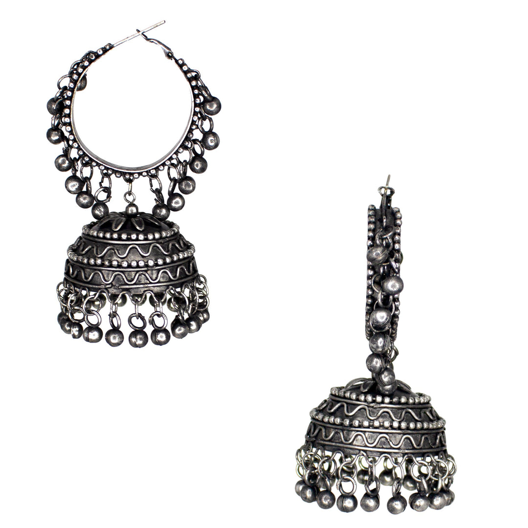 Abhinn Black Polish Silver Oxidised Bali with Jhumki Earrings For Women