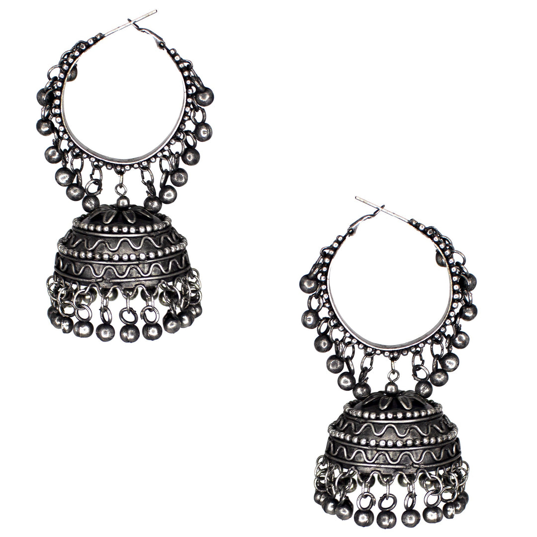 Abhinn Black Polish Silver Oxidised Bali with Jhumki Earrings For Women
