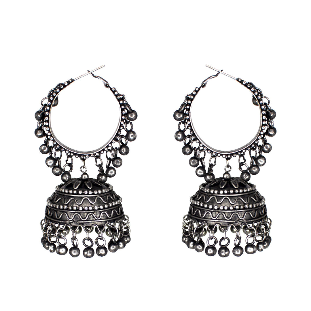 Abhinn Black Polish Silver Oxidised Bali with Jhumki Earrings For Women