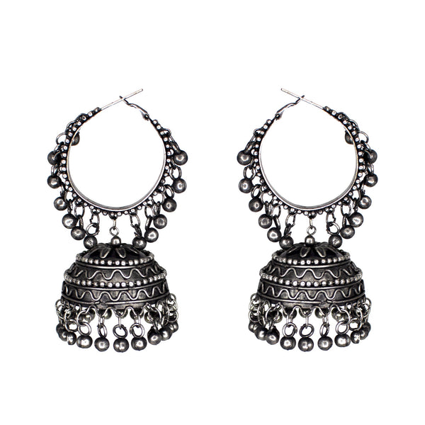 Abhinn Black Polish Silver Oxidised Bali with Jhumki Earrings For Women