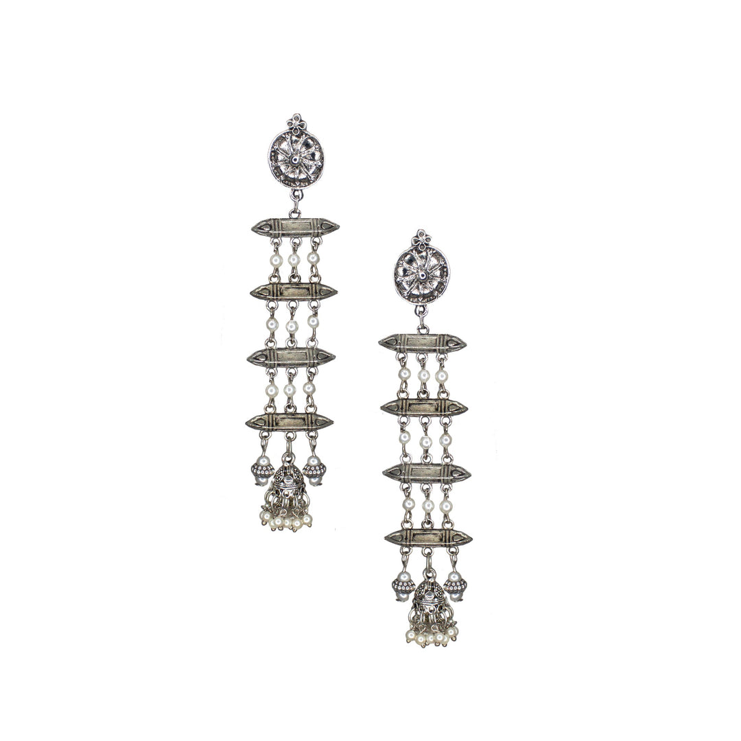 Abhinn Silver Oxidised Multi Layered Dangler Earrings For Women