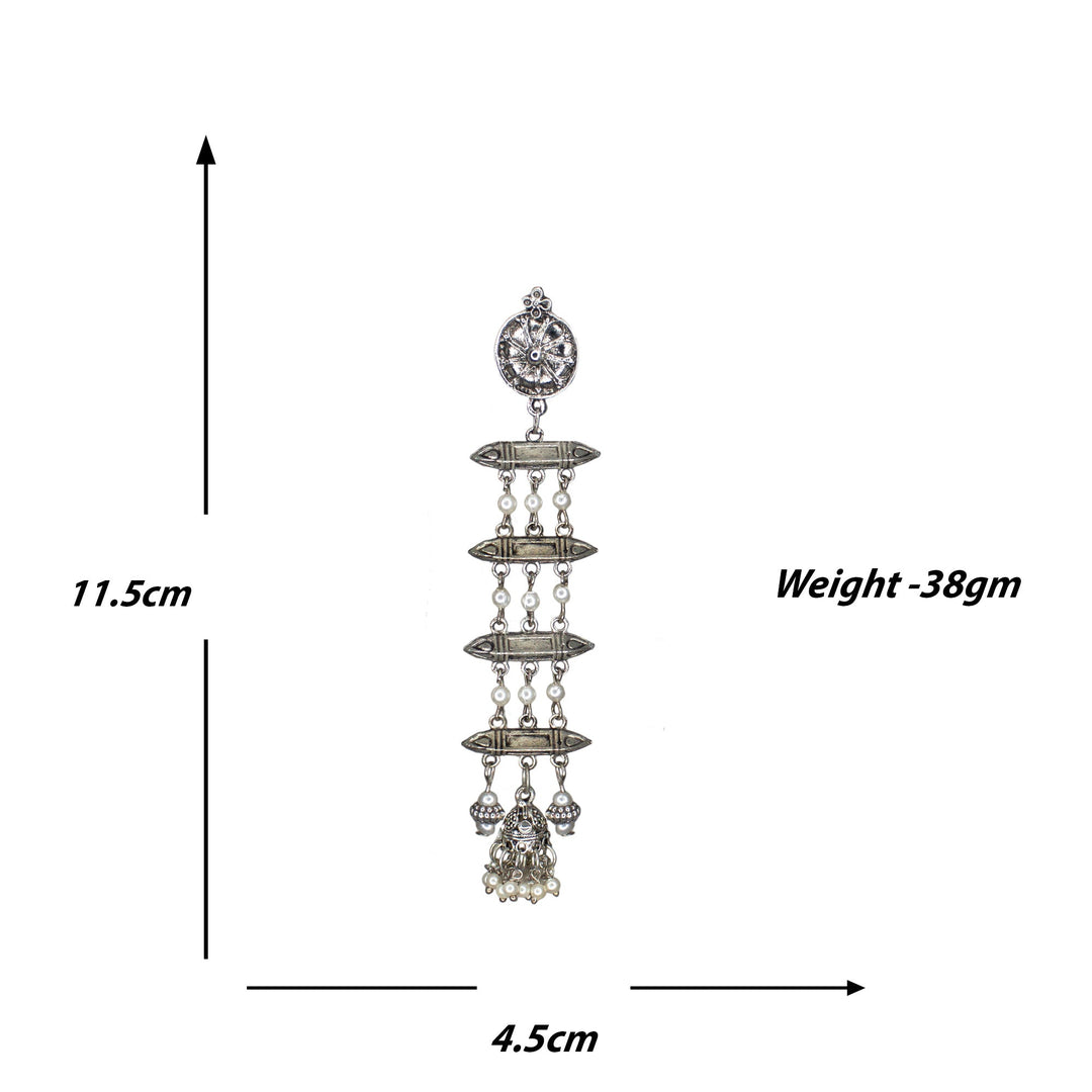 Abhinn Silver Oxidised Multi Layered Dangler Earrings For Women