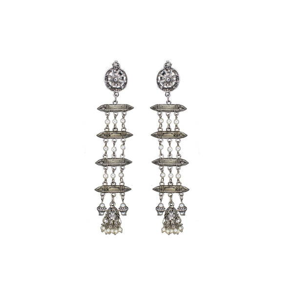 Abhinn Silver Oxidised Multi Layered Dangler Earrings For Women