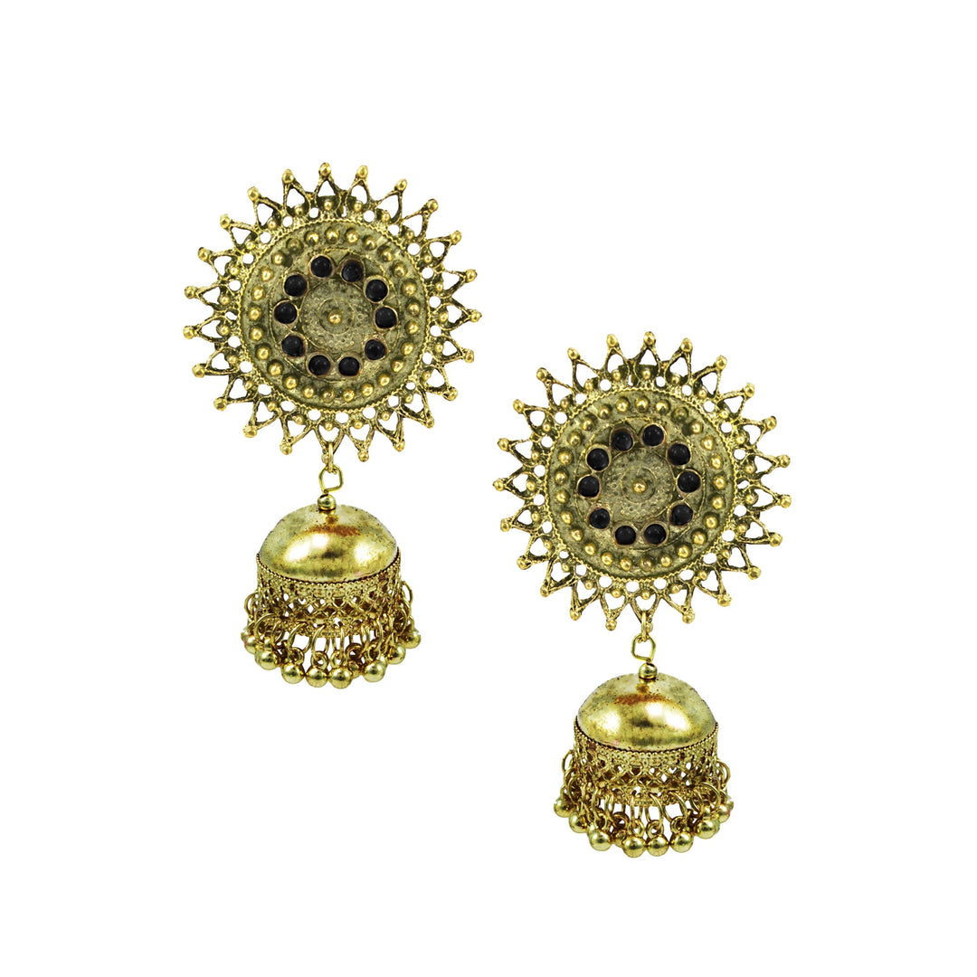 Abhinn Stylish Golden Oxidised Sun Shaped Jhumka Earrings For Women
