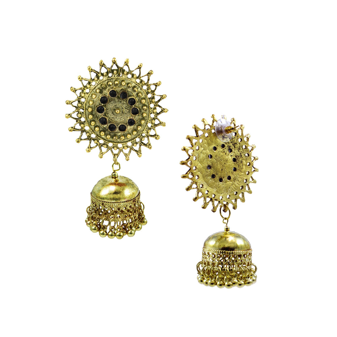 Abhinn Stylish Golden Oxidised Sun Shaped Jhumka Earrings For Women
