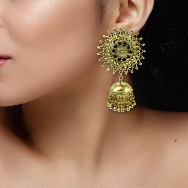 Abhinn Stylish Golden Oxidised Sun Shaped Jhumka Earrings For Women