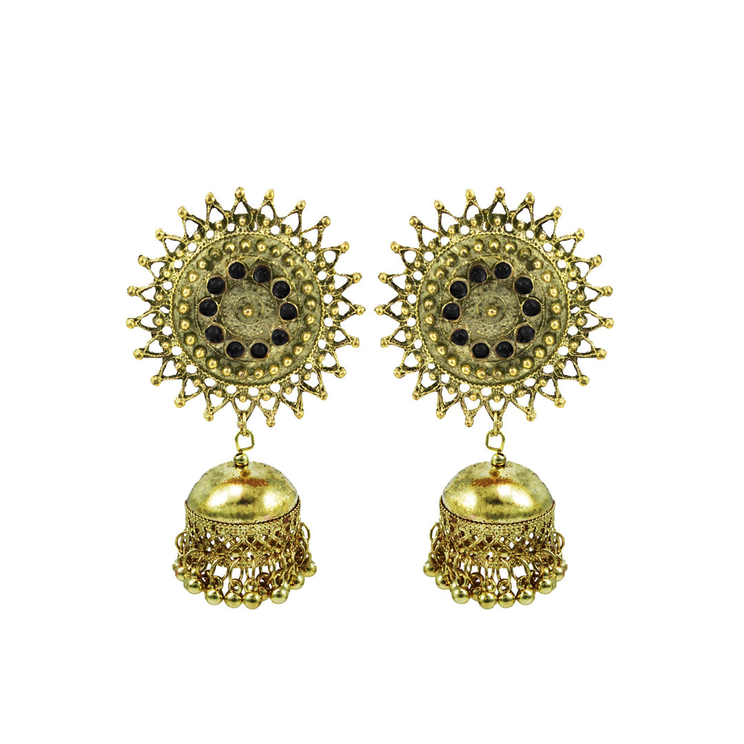 Abhinn Stylish Golden Oxidised Sun Shaped Jhumka Earrings For Women