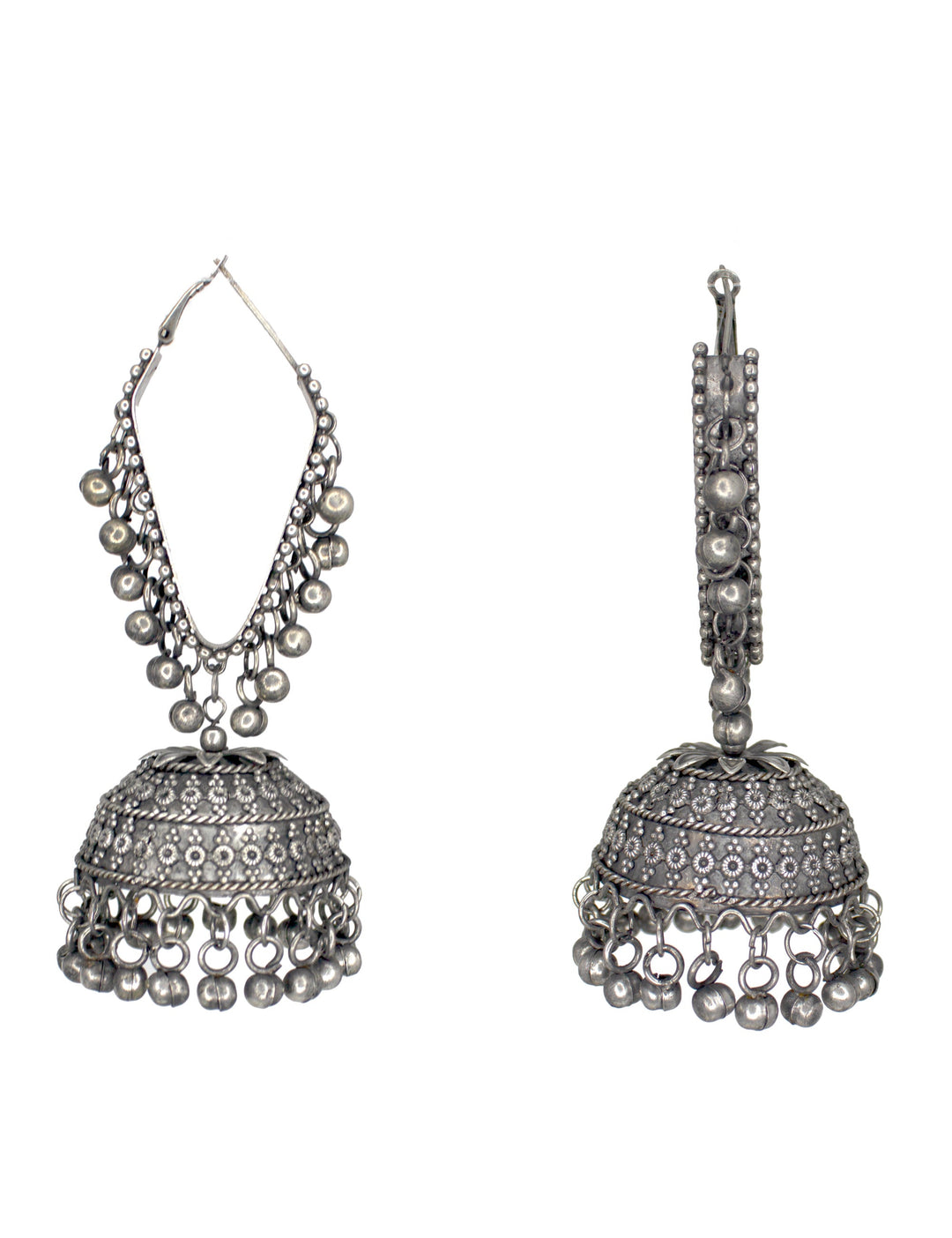 Abhinn Oxidised Silver Triangle Shape Bali With Big Jhumka Earrings for Women