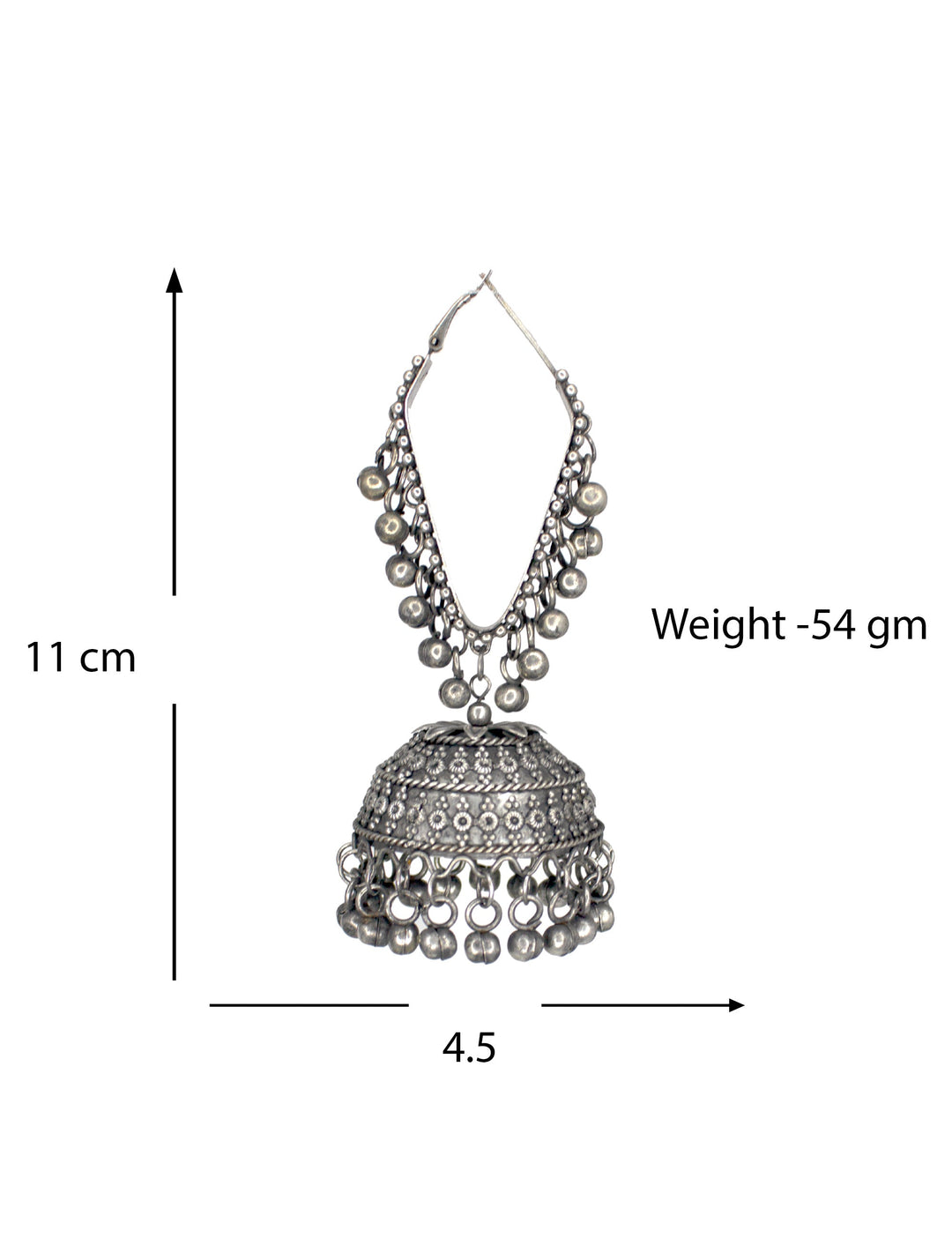 Abhinn Oxidised Silver Triangle Shape Bali With Big Jhumka Earrings for Women