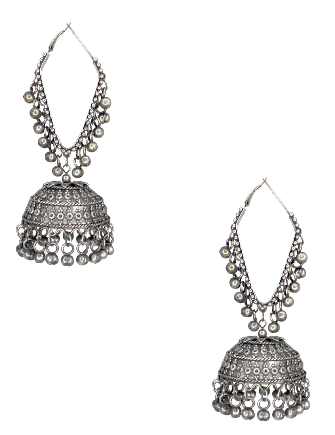 Abhinn Oxidised Silver Triangle Shape Bali With Big Jhumka Earrings for Women