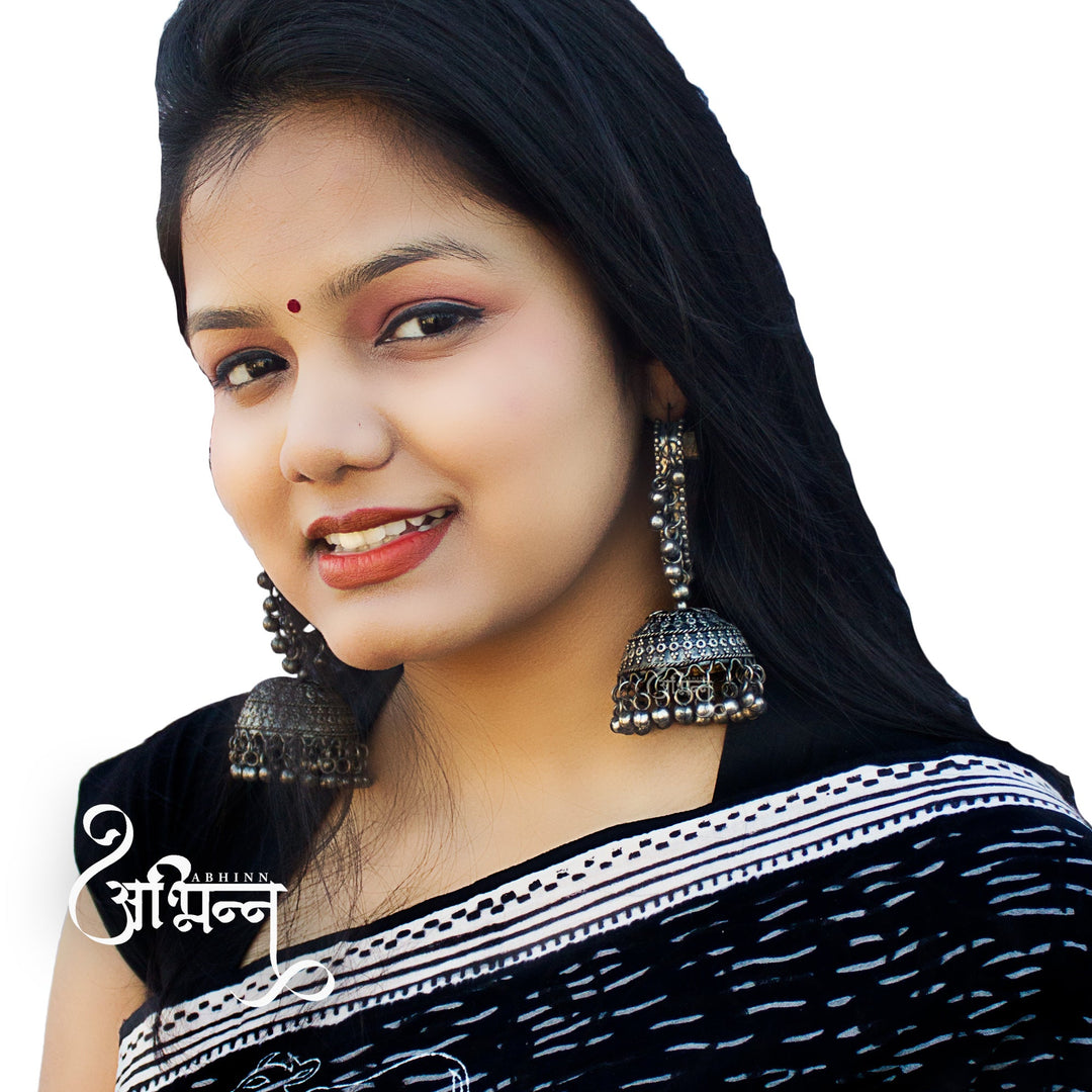 Abhinn Oxidised Silver Triangle Shape Bali With Big Jhumka Earrings for Women