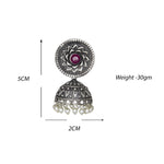 Load image into Gallery viewer, Silver Replica Floral Design Jhumka With Pink CZ Stone Earrings For Girls
