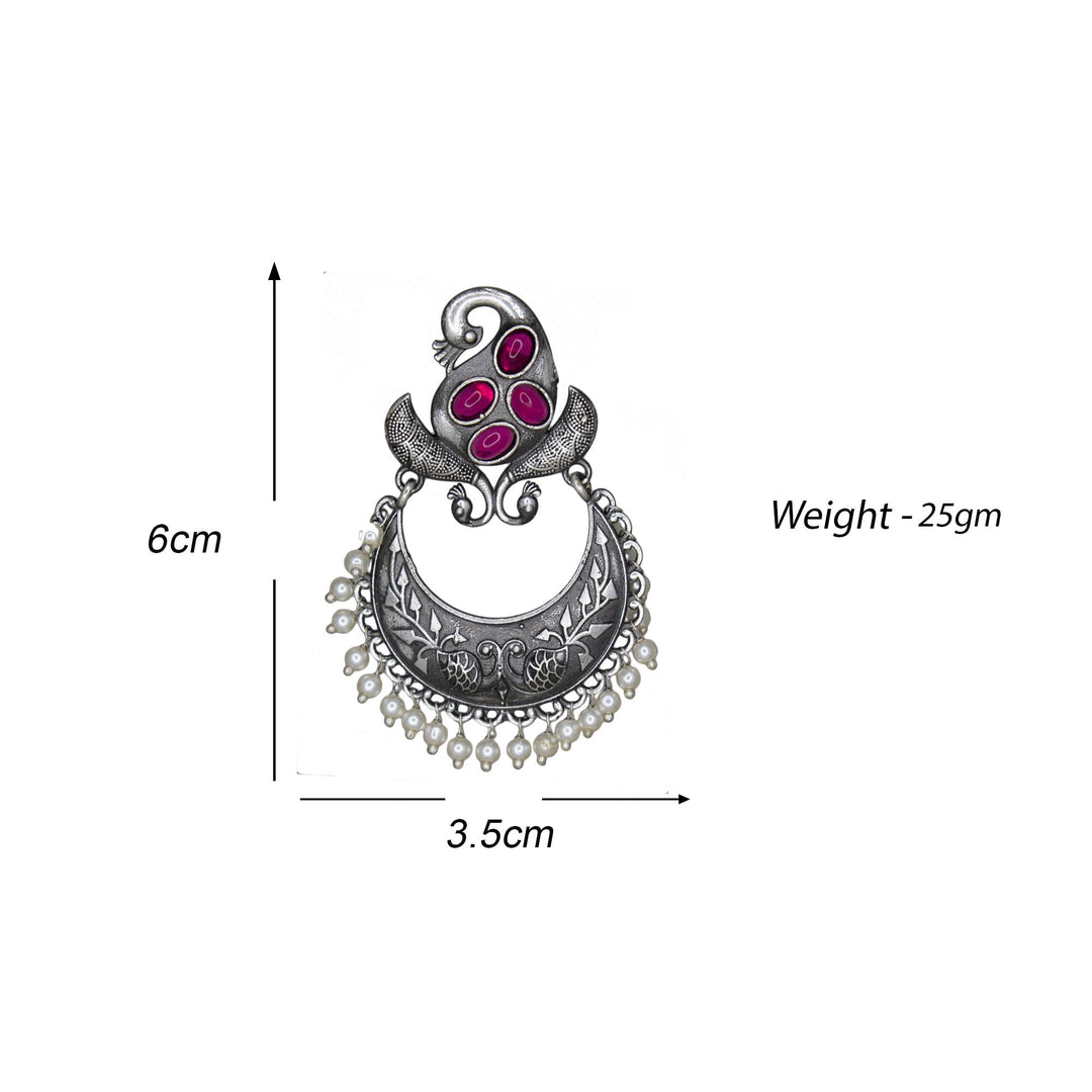 Abhinn Silver Replica Peacock Design Studs With Pink CZ Stones Studded Earrings for Women