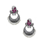 Load image into Gallery viewer, Abhinn Silver Replica Peacock Design Studs With Pink CZ Stones Studded Earrings for Women
