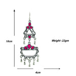 Load image into Gallery viewer, Abhinn Afghani Silver Oxidised Mirror With Pink Stones Dangler Earrings for Women
