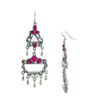 Load image into Gallery viewer, Abhinn Afghani Silver Oxidised Mirror With Pink Stones Dangler Earrings for Women
