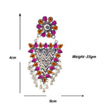 Load image into Gallery viewer, Abhinn Silver Oxidised Geometrical Design Orange-Pink Dangler Earrings For Women
