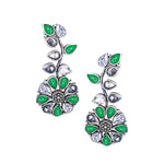 Load image into Gallery viewer, Abhinn Silver Replica Floral Design White &amp; Green Stone Studded Studs Earrings for Women
