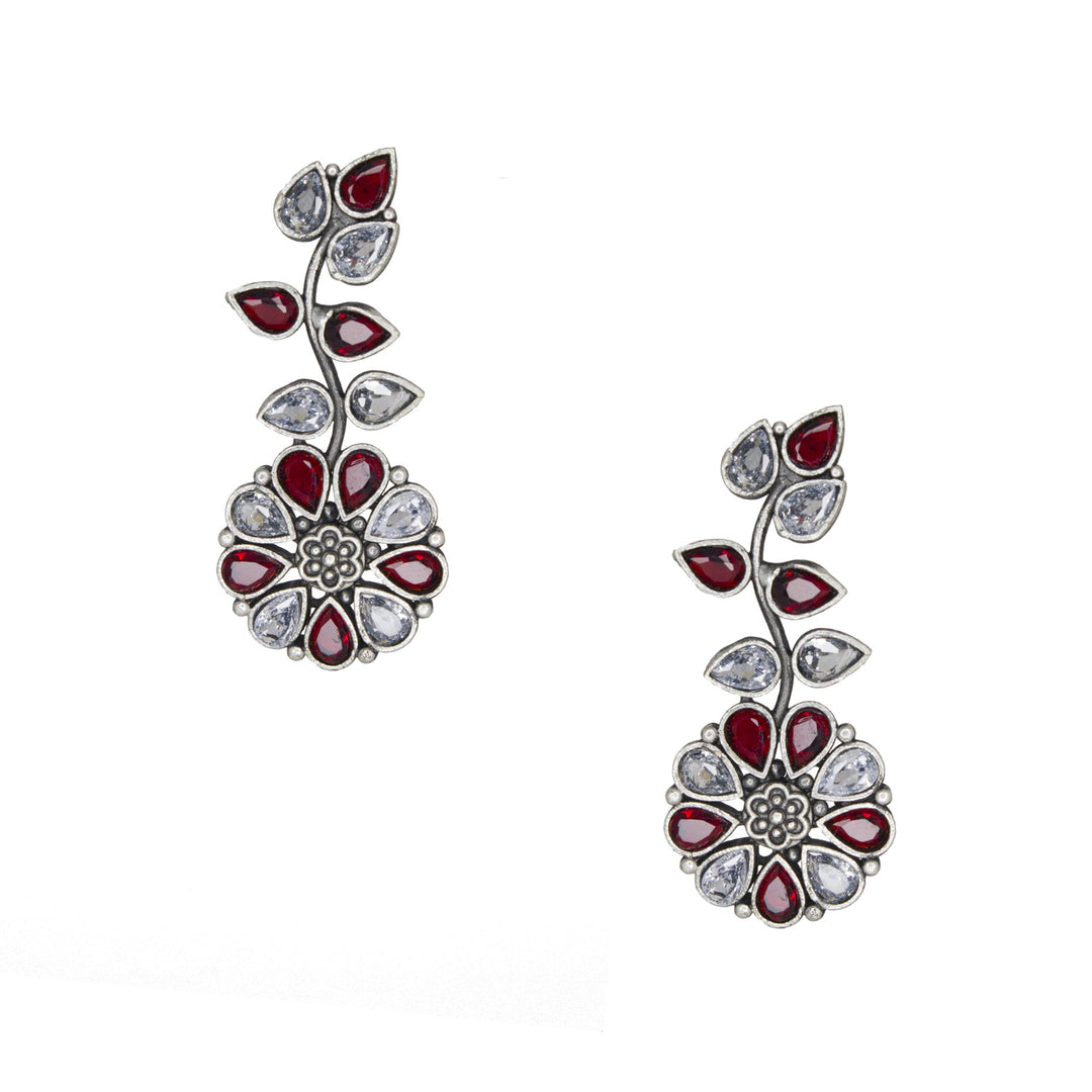 Abhinn Silver Replica Floral Design Stone Studded Studs Earrings for Women